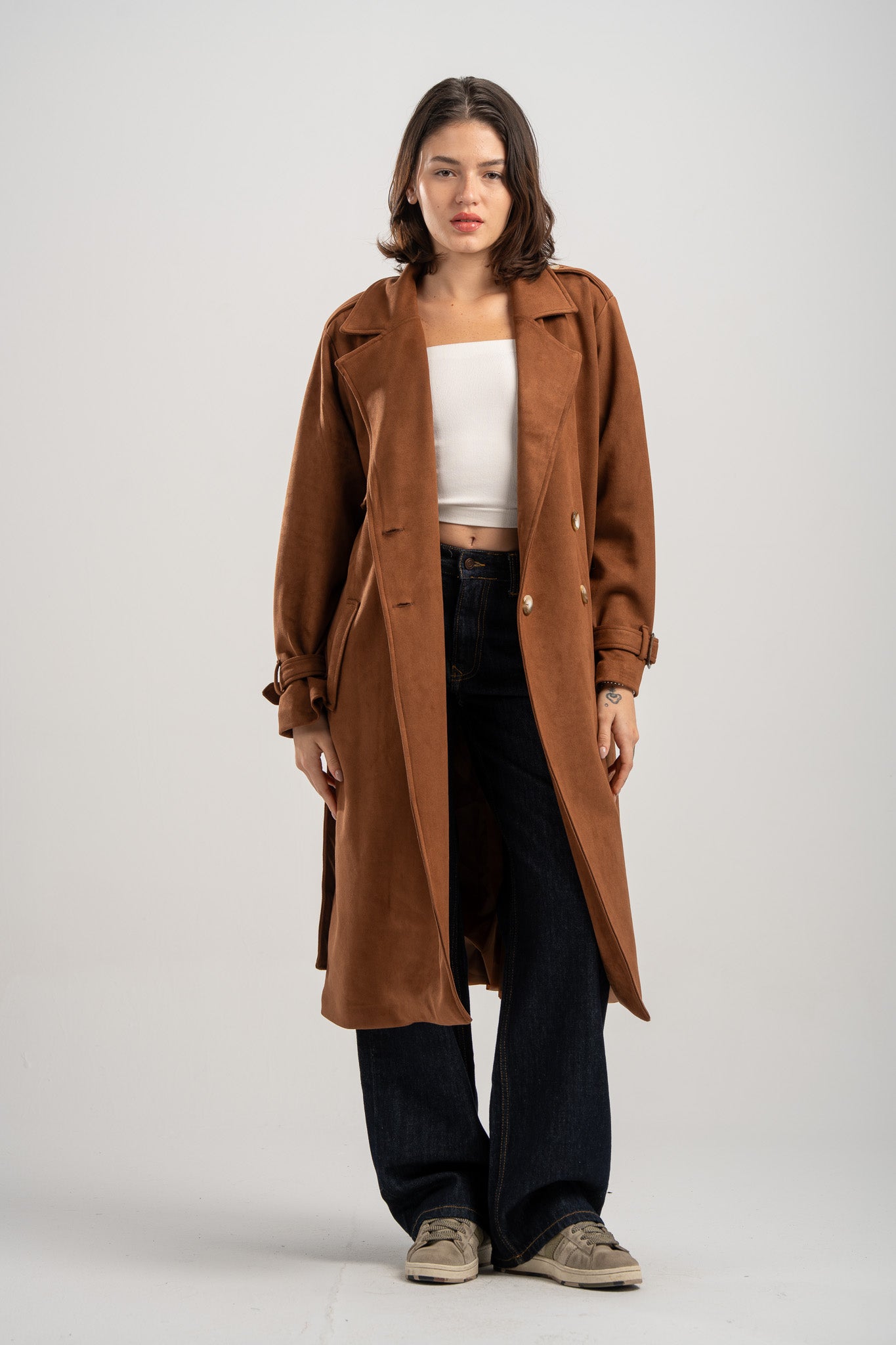 Long Suede Trench Coat