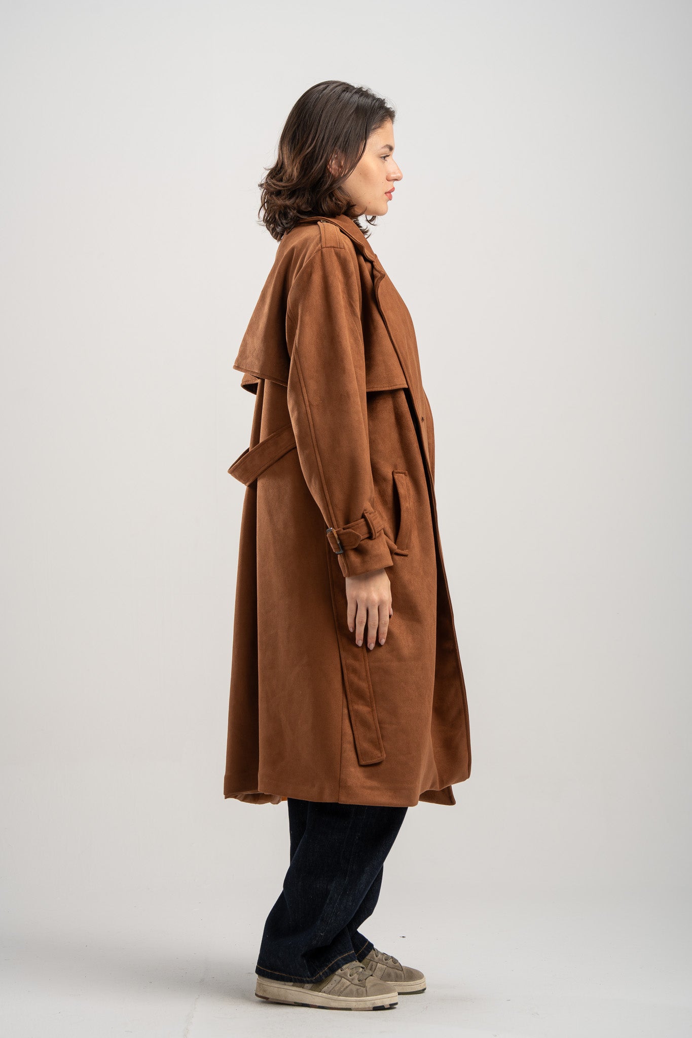 Long Suede Trench Coat