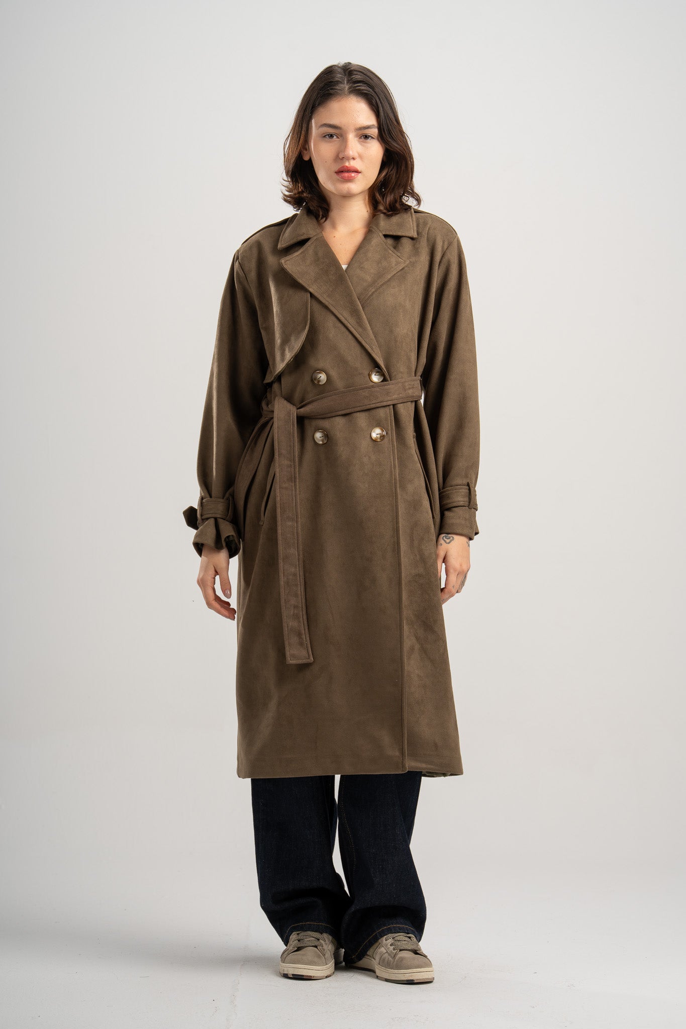 Long Suede Trench Coat