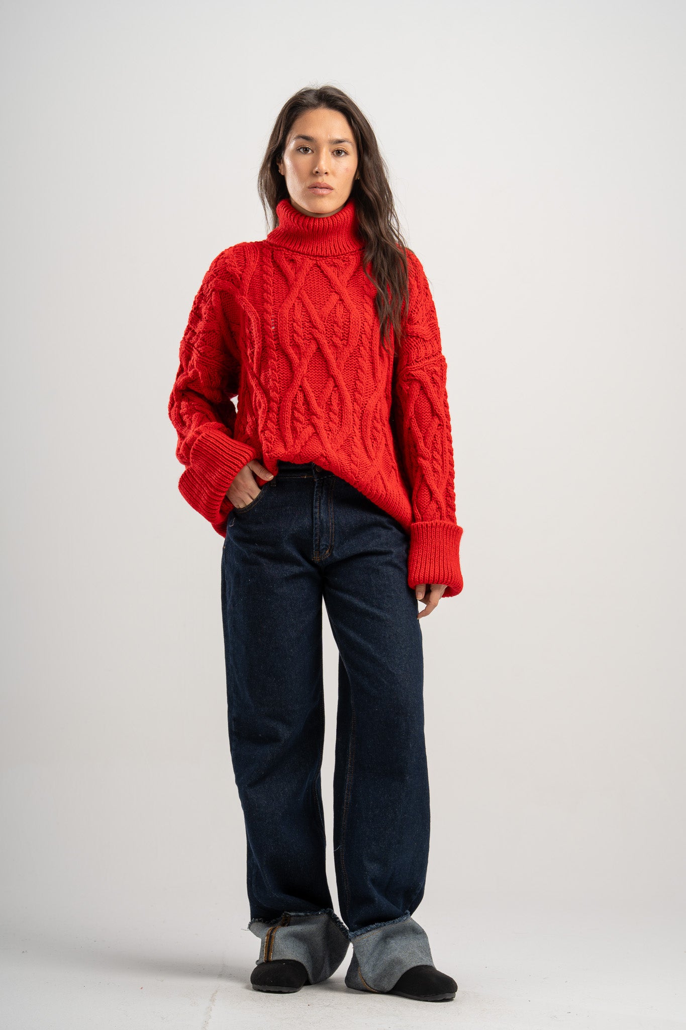Mock Neck Cable Pullover