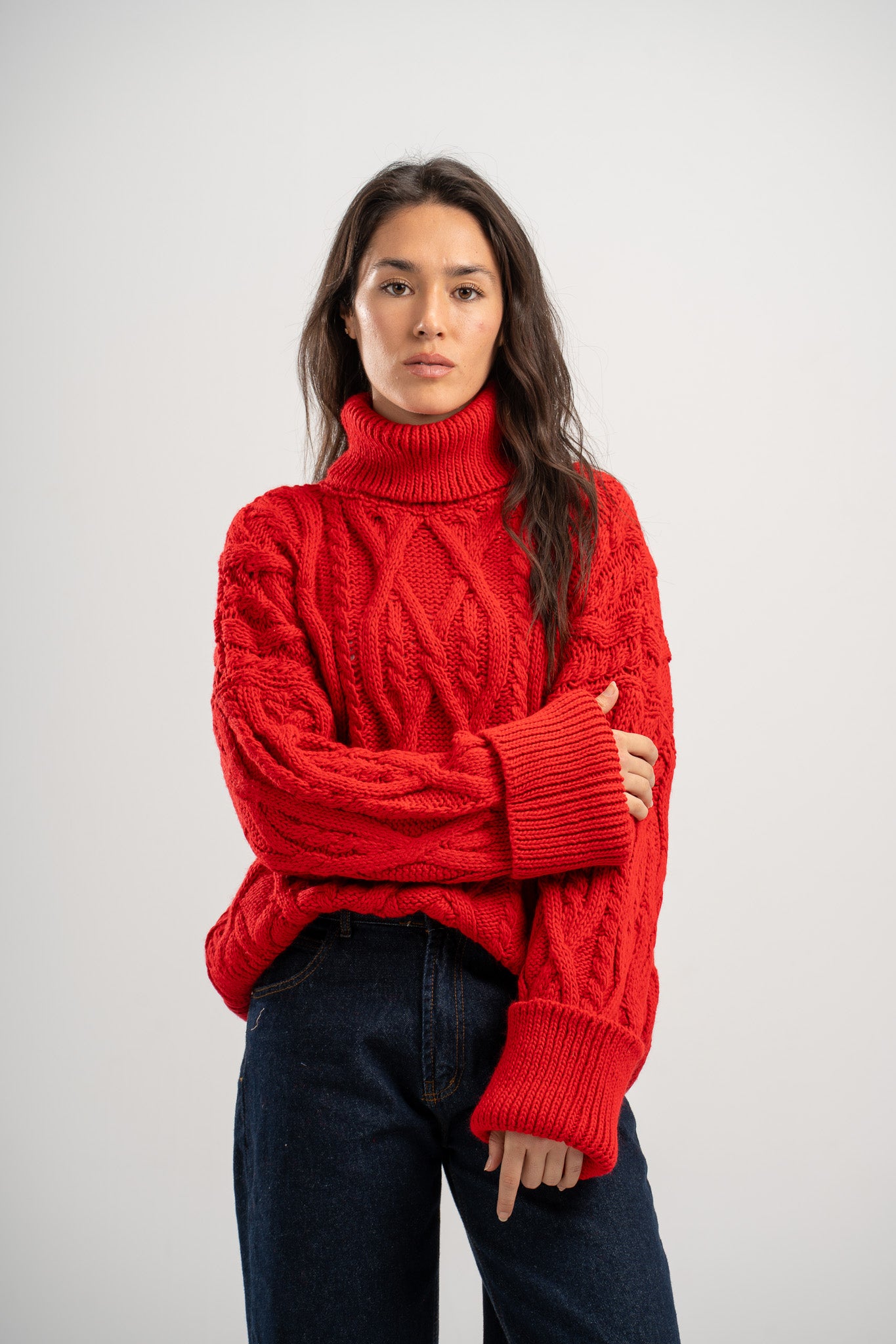 Mock Neck Cable Pullover