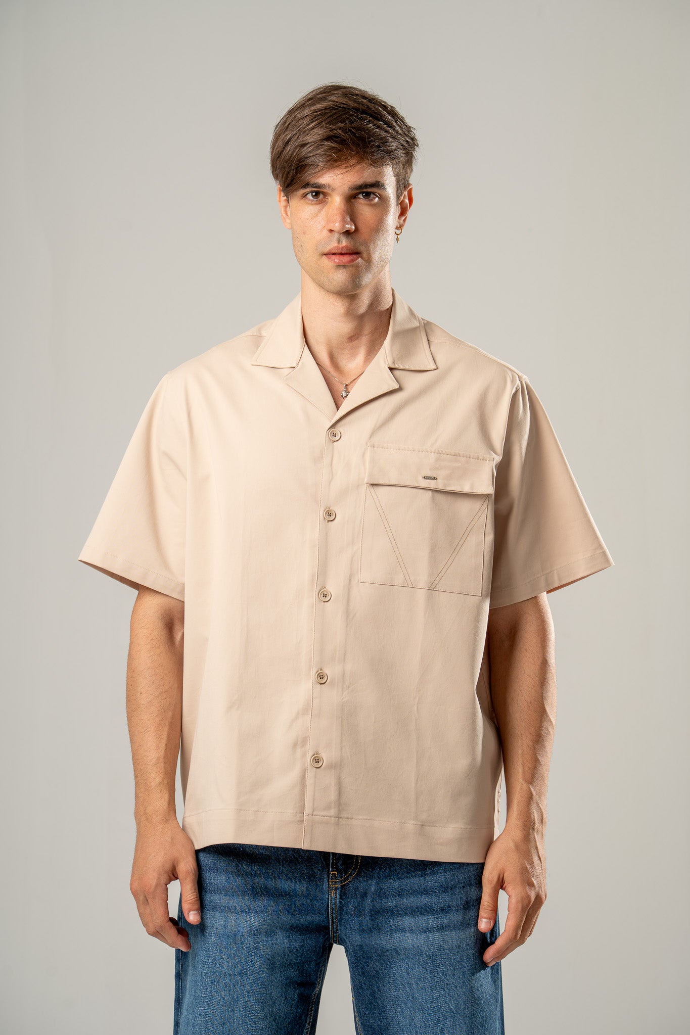 Plain Short Sleeve Twill Shirt