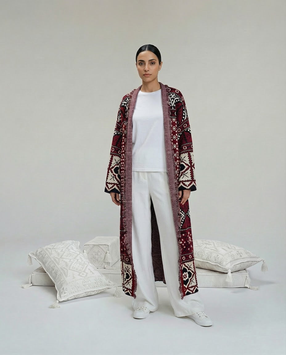 Patterned Long Knit Cardigan