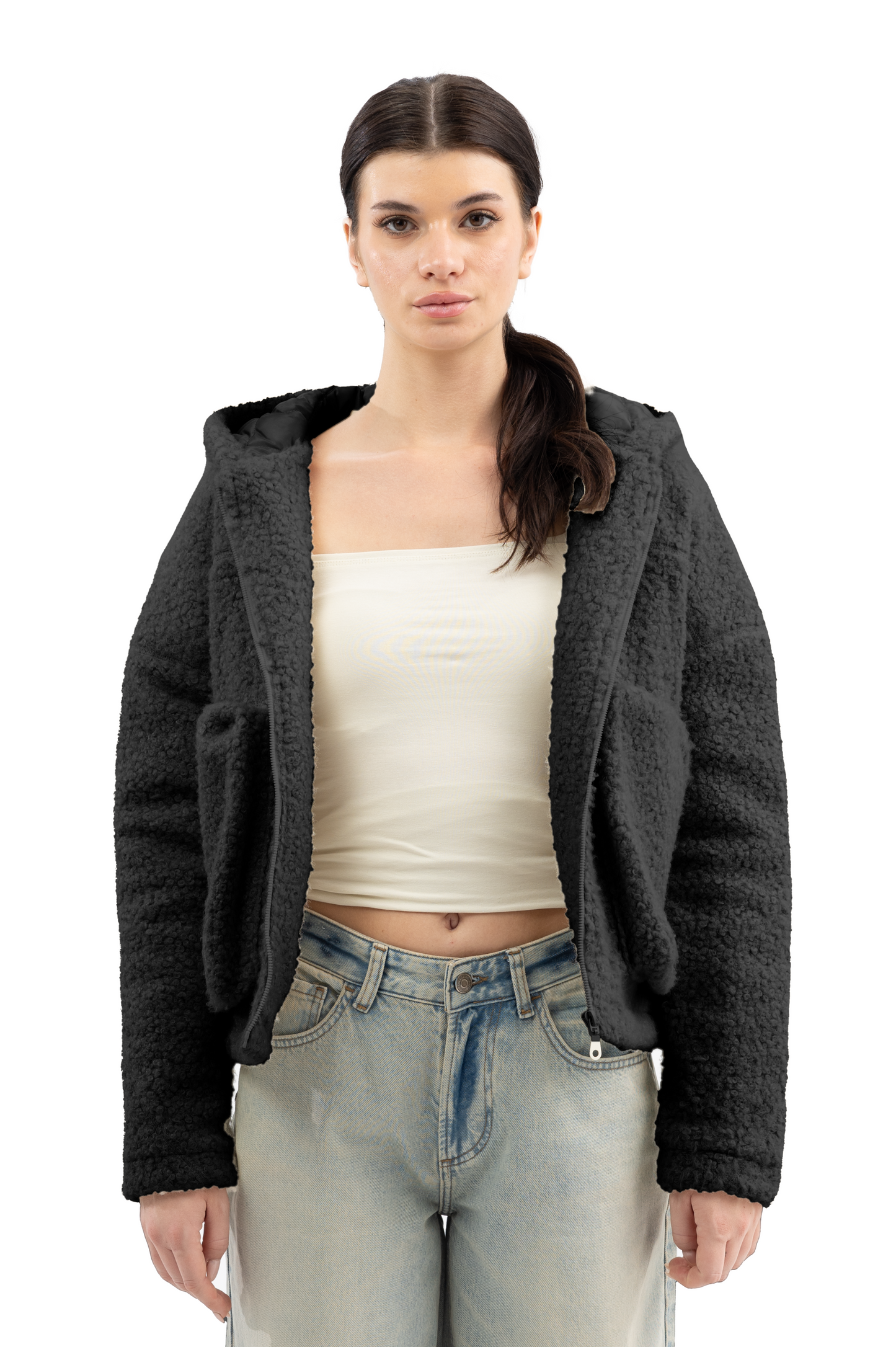 Hooded sheerling fleece jacket