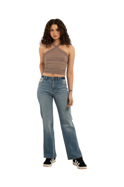 Stylish high rise wide-leg jeans